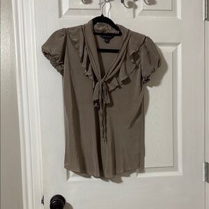 Banana Republic Brown Puff Sleeve Ruffled Blouse